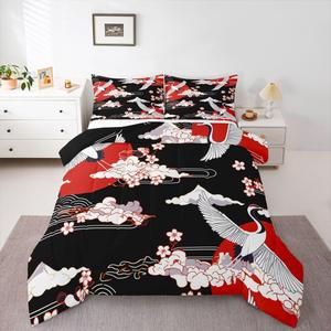 Erosebridal Комплект постельного белья в японском стиле с принтом журавлей и сакуры, стеганое одеяло с традиционным узором укиё-э, Multi 2005
