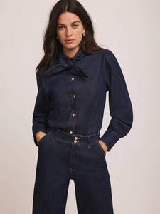 Джинсовая блузка с галстуком на шее Mint Velvet