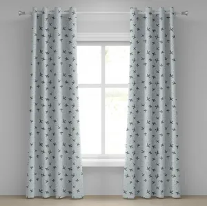 Серо-голубая штора на люверсах ABAKUHAUS, с рисунком самолетов в стиле эскиза, закрученные линии, декоративные двухпанельные шторы, 280 см x 225 см, светло-голубой и серый Abakuhaus