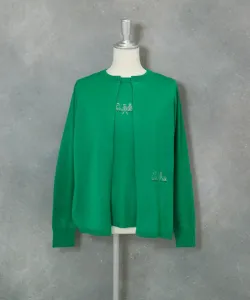 Двусторонняя вышивка на вязаном пуловере Studio Picone, цвет Green(050)