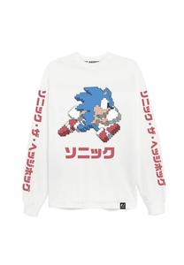 Футболка с длинными рукавами большой текст Sega Arcade с крутым принтом Соника Re:Covered, белый