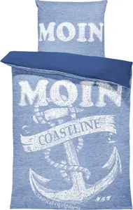 Комплект постельного белья в морском стиле из 4 предметов, 135x200 см, Moin Anchor, морской дизайн, сине-белый, микрофибра One-Home