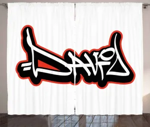 Штора ABAKUHAUS David в деревенском стиле, с надписью Scribbing Boys, универсальная тесьма для гостиной с петлями и крючками, 280 x 175 см, цвет: ярко-белый