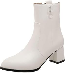 Женские модные ботильоны с острым носком, на среднем толстом каблуке, с молнией, в западном стиле JOEUSTY, White