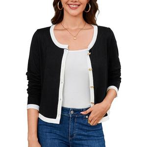 Женский кардиган на пуговицах с длинным рукавом и круглым вырезом Clearflower, Black