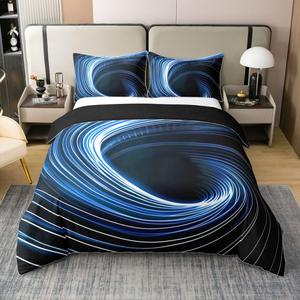 Erosebridal Комплект постельного белья Blue and Black Swirl с 3D геометрическим абстрактным принтом, 100% хлопок, для подростков и геймеров, Blue Black