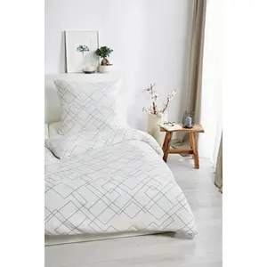 Постельное белье Primera «Органик Креп Мозаика» с тонким линейным узором, цвет natur/blau