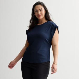 Футболка большого размера с круглым вырезом и сборками Nine West, цвет sky captain