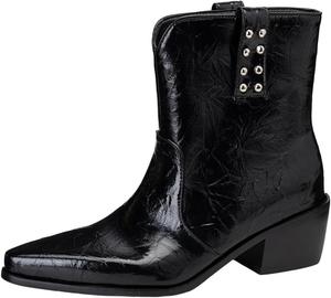 Женские западные нарядные ботильоны с заостренным носком, средней высоты каблуком, широкие голенища, с отворотом и без шнуровки JOEUSTY, Black