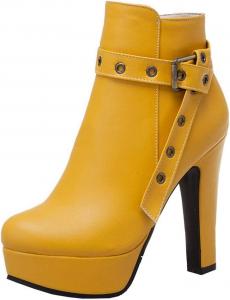 Женские ботильоны на платформе Alsoloveu с массивным каблуком, закрытым носком и высокой пяткой на молнии, Yellow