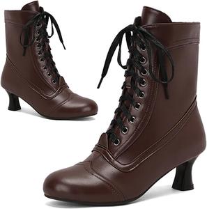 Женские ботильоны Alyaafifa на шнуровке, с закрытым круглым носком, каблук-китен 5 см, винтажные викторианские готические ботинки с молнией, матовая кожа, низкий каблук, короткие осенние ботинки, удобные и стильные, Brown - A
