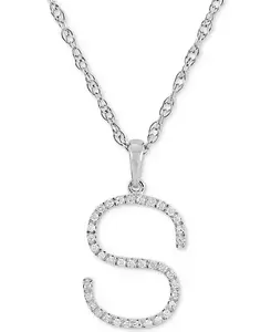 Ожерелье с бриллиантом (1/10 карата) в форме инициала из 10-каратного белого золота, 16 дюймов + 2 дюйма удлинителя Macy'S, s