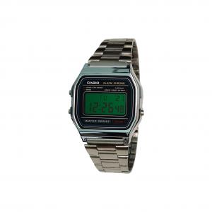 CASIO Часы Retrofit Series Quartz Movement Stainless Steel Strap Watch Unisex Black Dial, Black Dial with Green Watch Glass