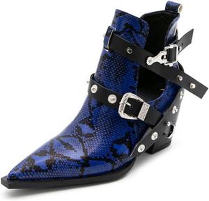 Женские ботильоны Aflngle на массивном каблуке с принтом под змею, заостренные закрытые носки, вырезы, низкий каблук, на резинке, короткие челси, заклепки, вестерн-ковбойский стиль, Blue