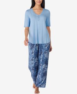 Женский пижамный комплект из двух частей: топ с V-образным вырезом и брюки Ellen Tracy, Light blue