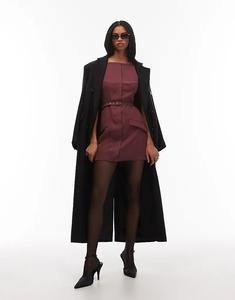 Мини-платье ASOS DESIGN с поясом и вырезом-лодочкой цвета шелковицы