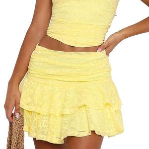 Женская кружевная мини-юбка с низкой посадкой, плиссированная и многослойная Seoria, Yellow