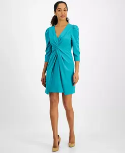 Женское платье с буфами на плечах и скрученным передом julia jordan, зеленый