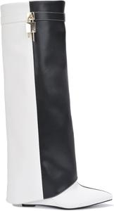 Женские ботильоны на танкетке Cape Robbin, высокие до колена, с заостренным носком и отворотом, на танкетке, Black/White