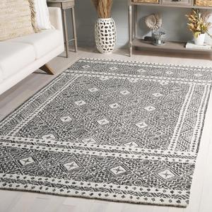 SAFAVIEH Micro-Loop Collection ковер 122 x 183 см - Black & Ivory, Handmade Wool, идеально для гостиной, столовой, спальни (MLP803Z-4)