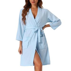 Женский вафельный халат, мягкое кимоно для спа и банные халаты средней длины Cheibear, цвет Sky Blue