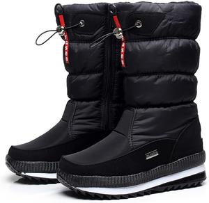 Зимние женские ботинки, снегоступы водонепроницаемые, теплые с меховой подкладкой, высокие ботинки с противоскользящей подошвой, утепленные обувь для холодной погоды для прогулок на улице и повседневной носки Qacksv, Black