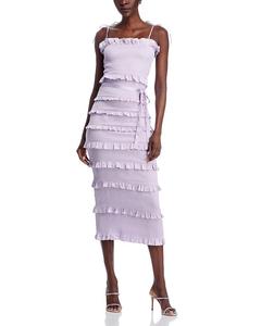 Лилия Платье миди с цветочным принтом, сборками и рюшами V. Chapman, фиолетовый