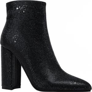 Женские модные ботильоны LEHOOR с массивным каблуком, заостренным носком и боковой молнией, классические короткие ботинки, размеры 4-11 М США, Rhinestone Black