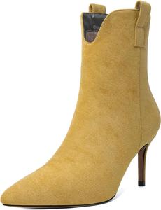 Женские ботильоны SAMMITOP с каблуком-стойкой, туфли на шпильке, ботильоны с заостренным носком, молния, сексуальные туфли для платья, каблук 6,35 см, Yellow