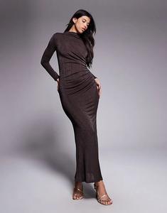 Эксклюзивное трикотажное платье макси Daska с драпировкой шоколадно-коричневого цвета