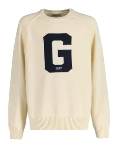 Джемпер с круглым вырезом и передним рисунком Gant, бежевый