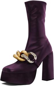 Женские ботильоны YDN на квадратном носке с застежкой на щиколотке, цепочкой, толстым каблуком средней высоты, до середины икры, для вечеринок и танцев, размеры 4-15 США, Purple
