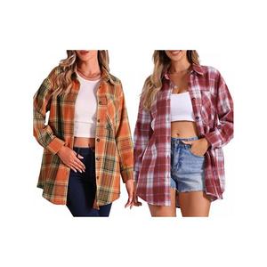 2 упаковки женской клетчатой рубашки в стиле бойфренд Inspire Chic, Orange Dark Red