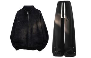 Повседневный спортивный свитер с круглой горловиной Unisex Moderate X1617, tie-dye черный top+черный pants