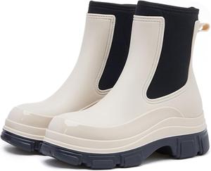 Модные женские резиновые сапоги с платформой, водонепроницаемые садовые сапожки с эластичной резинкой, удобные, резиновые, с нескользящей подошвой, на толстой подошве, для улицы, короткие сапоги для всех сезонов MELGONMG, Khaki