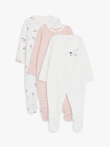 Детские комбинезоны с длинными рукавами John Lewis, розовые, 3 шт.