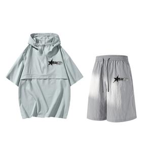 Тонкая худи Casual Sportswear Unisex X1617, серый hooded short-sleeved+серый ice silk shorts
