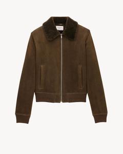 Бомбер из замши и овчины Saint Laurent, зеленый