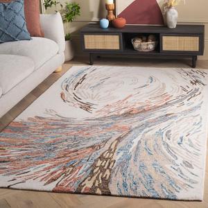 Ковер SAFAVIEH, 183 x 183 см, коллекции Ebony — Ivory & Blue, ручной работы из шерсти, идеально для гостиной, спальни, столовой (EBN776M)