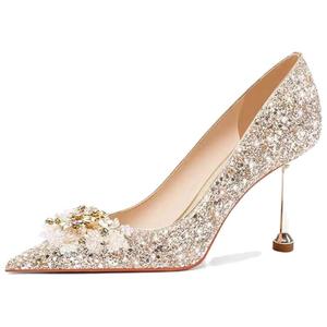 Crelinkxlat Стройные каблуки на высоком каблуке женские золотые золото 8 см, цвет Gold 8CM