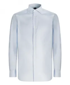 Рубашка из хлопка стандартного кроя с мелкими деталями Boggi Milano, синий