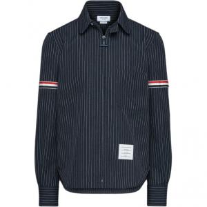 Рубашка в полоску на молнии THOM BROWNE, темно-синий