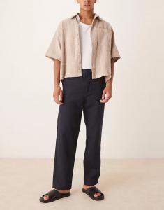 Брюки ARKET из льняной смеси темно-синего цвета