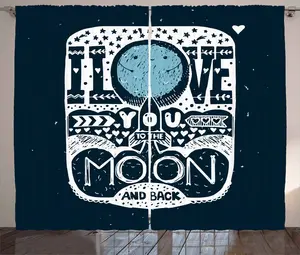 Штора ABAKUHAUS Я люблю тебя в деревенском стиле, космическая галактика, звезды, штора из тесьмы для спальни со сборками, петлями и крючками, 280 x 175 см, темно-синий с белым Abakuhaus