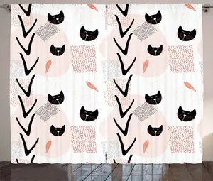 Штора ABAKUHAUS "Розовый котенок", милые пятнистые кошачьи мордочки, присборенная штора для спальни с петлями и крючками, 280 x 225 см, цвет: темно-коралловый, черно-персиковый Abakuhaus