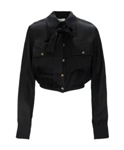 Укороченная блузка золотистого цвета с шарфом Elisabetta Franchi, черный