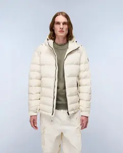 Мужской пуховик с капюшоном белого цвета слоновой кости Napapijri