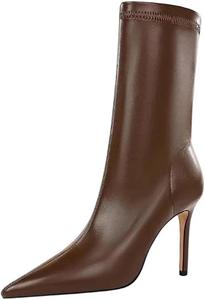 Женские винтажные сапоги с штанинами, съемная пряжка, осень-зима, толстый каблук, элегантные длинные ботильоны Generic, Brown 9.5Cm