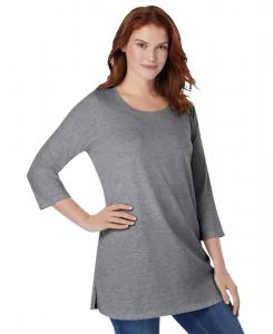 Женская туника Within Perfect с рукавами три четверти и вырезом-лодочкой Woman Within, Medium heather grey