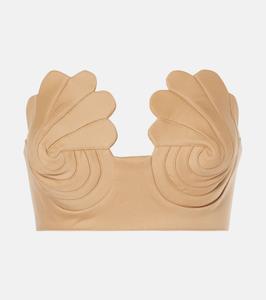 Укороченный топ из хлопка без бретелек с принтом кокиляжа Adriana Degreas, бежевый